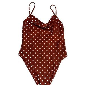 Skin By Same NWOT Terracotta Sz XL One Piece‎ Open Back Swimsuit White Polka Dot